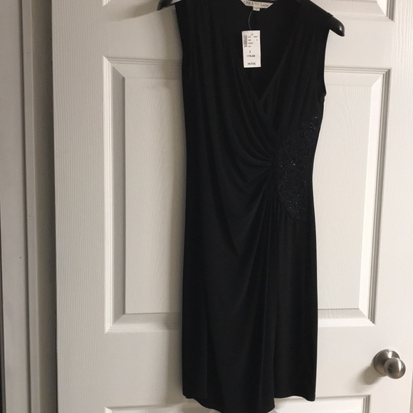 NWT Black Cleo Dress; Partial Side Ruching with Beading & Embroidery Detail; 2P - Picture 6 of 16